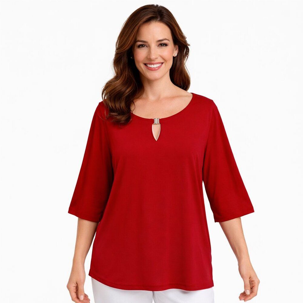 Susan Graver Tunic Top 2X Red Liquid Knit